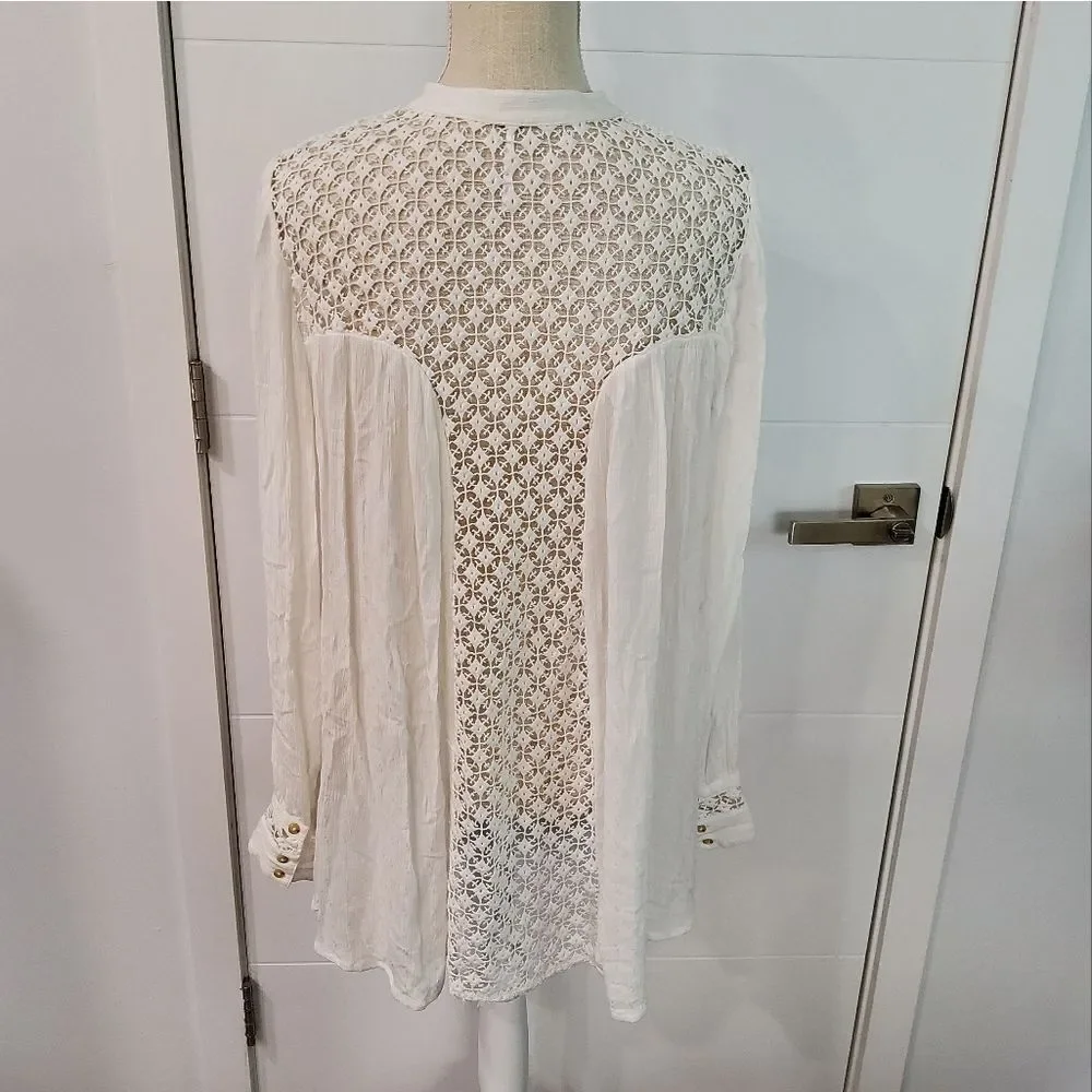 Free People The Best White Crochet  Blouse Size M